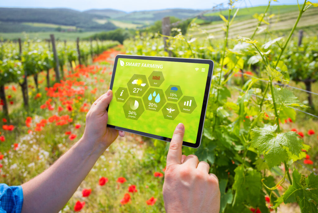Farmer using smart farming technologies
